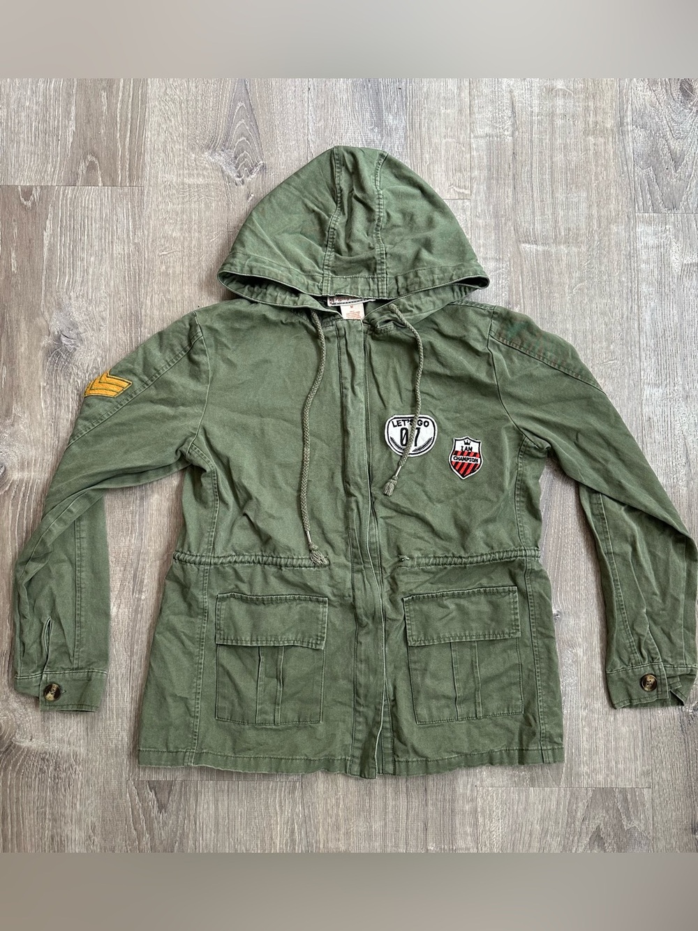 Flying Tomato Olive Green Hooded Utility Jacket with Patch Details